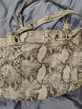 b. makowsky Taupe Snake-Print Shoulder Bag with Silver Hardware